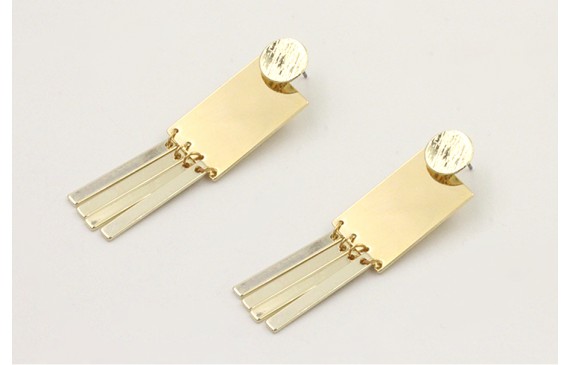 Pendientes perno disco dorado con rectangulo y lis