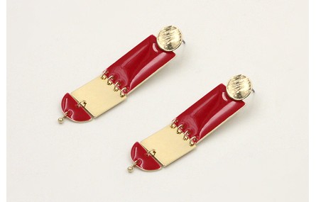 Pendientes perno disco dorado con rectangulo esmal