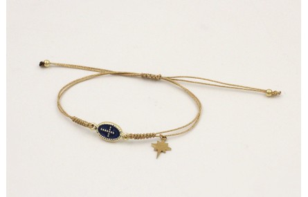 Pulsera hilo dorado palido con entrepieza cruz esm