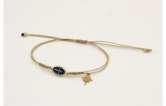 Pulsera hilo dorado palido con entrepieza cruz esm