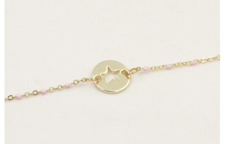 Pulsera cadena acero inoxidable micro esmlate rosa