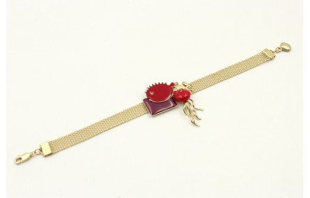 Pulsera cadena plana dorado mate con medusa y pez 