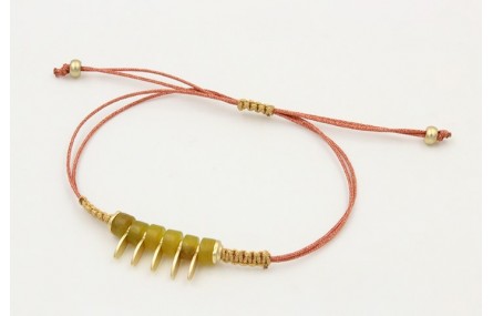 Pulsera hilo oro rosa con nudo macramé dorado pali