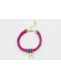 Pulsera seda fucshia con aritos de abalorio rosa,a