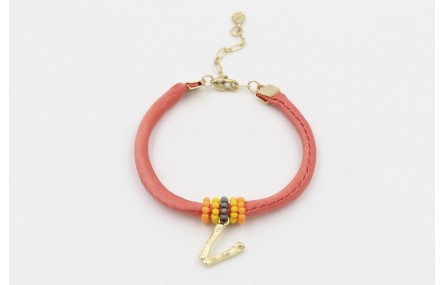 Pulsera seda salmón con aritos de abalorio naranja