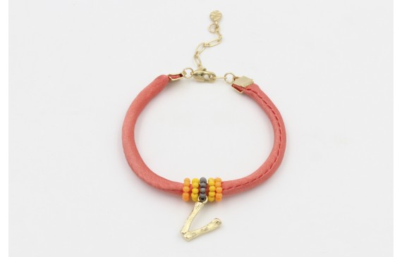 Pulsera seda salmón con aritos de abalorio naranja