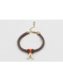 Pulsera seda topo con aritos de abalorio naranja,s