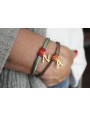 Pulsera seda topo con aritos de abalorio naranja,s