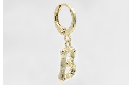 Singel earring cierre aro dorado, colgante letra B