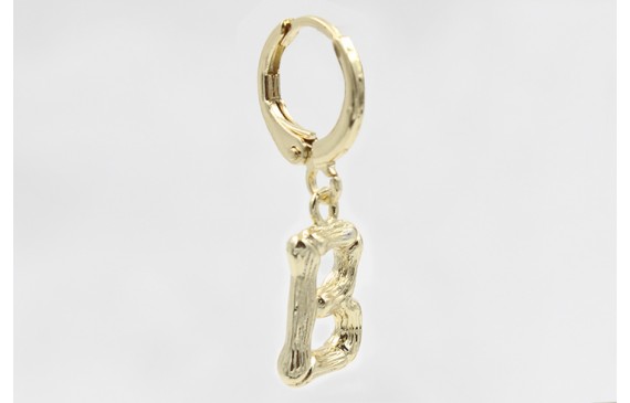 Singel earring cierre aro dorado, colgante letra B