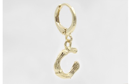 Singel earring cierre aro dorado, colgante letra C