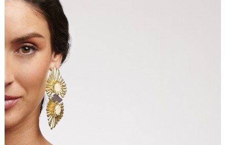 Pendientes hoja estriada con flores rematadas con 