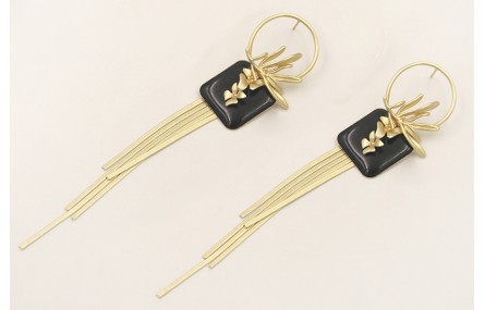 Pendientes perno aro con rama dosrada mate, colgan