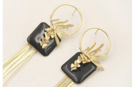 Pendientes perno aro con rama dosrada mate, colgan