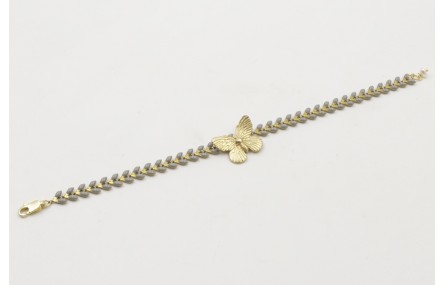 Pulsera cadena de pétalos esmalte gris, mariposa d
