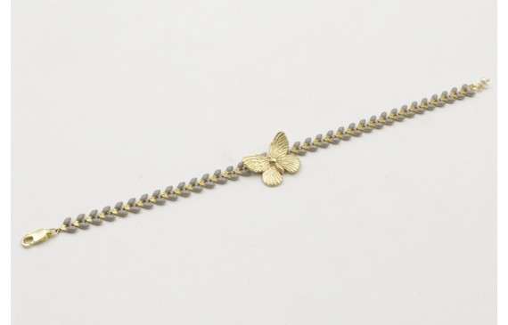Pulsera cadena de pétalos esmalte gris, mariposa d