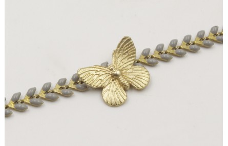Pulsera cadena de pétalos esmalte gris, mariposa d