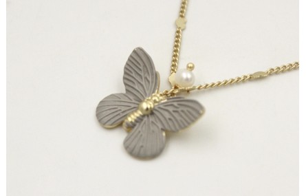 Collar cadena eslabón plano con corazones intercal