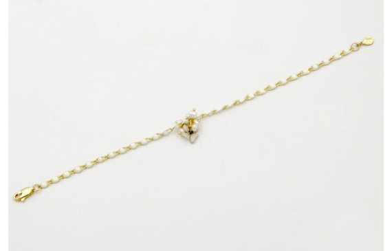 Pulsera cadena esmaltada blanca con flor esmaltada
