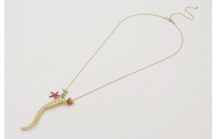 Collar largo cadena cordón dorado mate con colgant