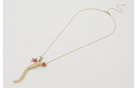 Collar largo cadena cordón dorado mate con colgant