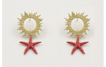 Pendientes perno rayos de sol dorado mate con colg