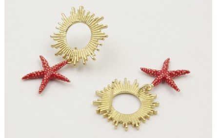 Pendientes perno rayos de sol dorado mate con colg