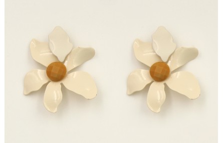 Pendinetes flor esmaltada beige con brillo mostaza