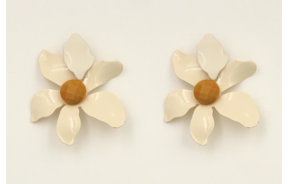 Pendinetes flor esmaltada beige con brillo mostaza