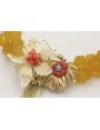 Collar rigido piedras amarillas y coral con flor e