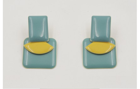 Pendientes perno rectangulo esmlatado turquesa col