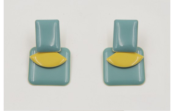 Pendientes perno rectangulo esmlatado turquesa col