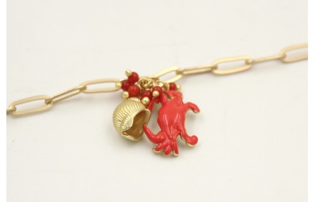 Pulsera cadena ovalos dorado mate con colgante car