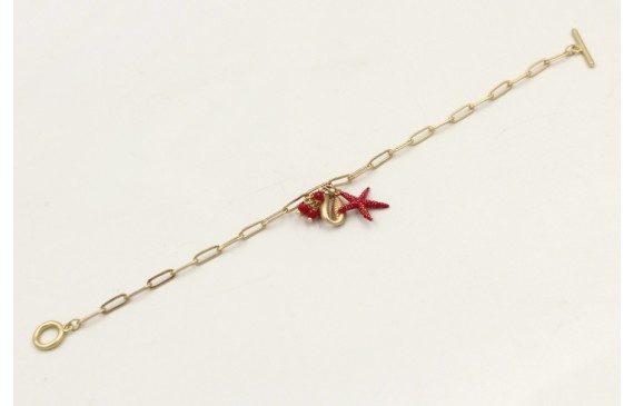 Pulsera cadena ovalos dorado mate con colgante con