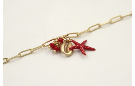 Pulsera cadena ovalos dorado mate con colgante con