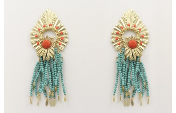 Pendientes hoja estriada y nénufar con brillo cora