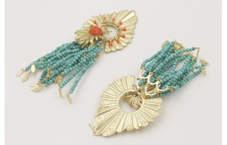 Pendientes hoja estriada y nénufar con brillo cora