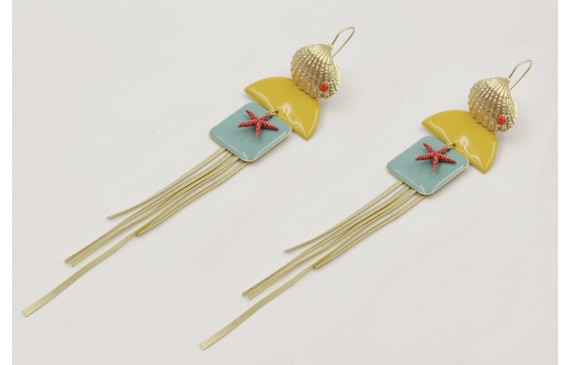 Pendientes perno concha con brillo coral, colgante