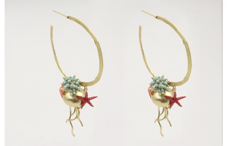 Pendientes aros planos dorado mate con medusa,cang