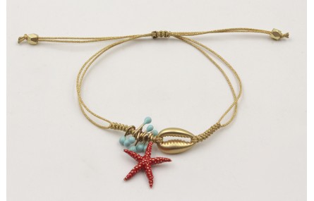 Pulsera hilo fino dorado con nudo serpiente, conch