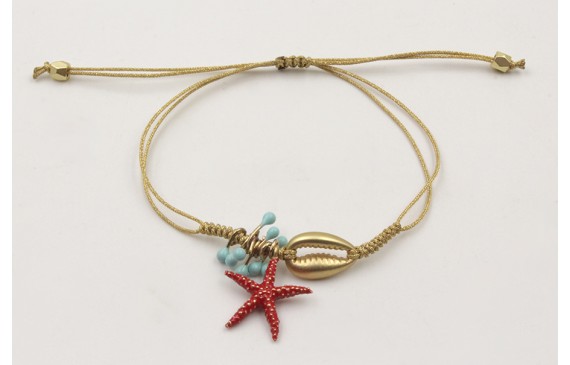 Pulsera hilo fino dorado con nudo serpiente, conch
