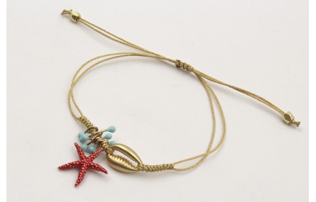 Pulsera hilo fino dorado con nudo serpiente, conch