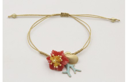 Pulsera hilo fino dorado con nudo serpiente, conch