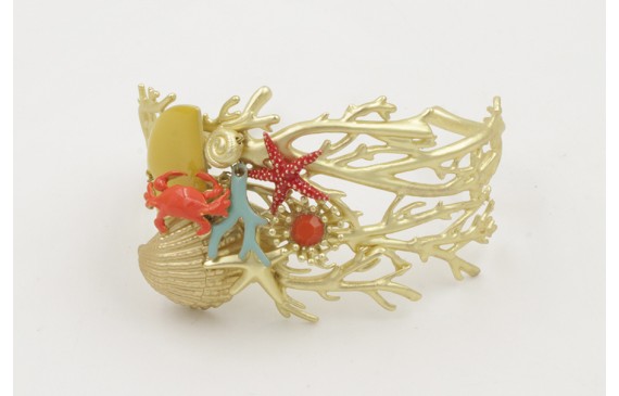 Brazalete coral dorado mate con semicirculo mostaz