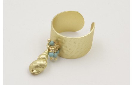 Anillo base labrada dorada mate con piedras turque