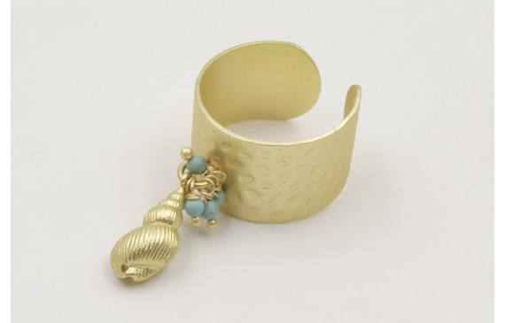 Anillo base labrada dorada mate con piedras turque