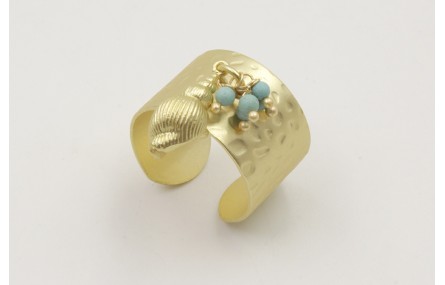 Anillo base labrada dorada mate con piedras turque