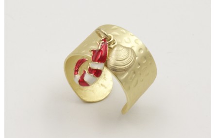 Anillo base labrada dorada mate con ganba esmaltad