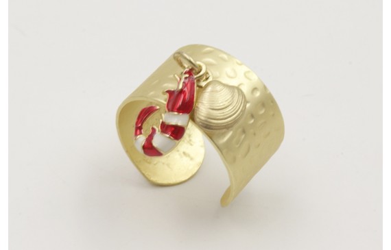 Anillo base labrada dorada mate con ganba esmaltad