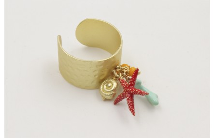 Anillo base labrada dorada mate con estrella esmal